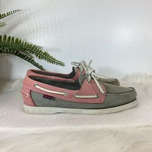SEBAGO DOCKSIDES LEATHER BOOT SHOES GREY PINK SZ 7
